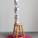 Media includes cast porcelain, glaze, lustre, walnut, steel, shag rug.
