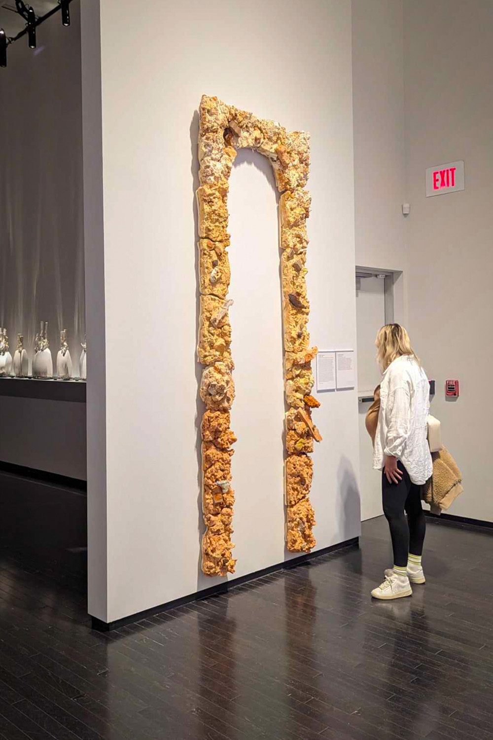 his arch contains all materials available to a standard ceramics studio.					
Alumia, Chrome, Cobalt, Copper Carbonate, Calcium Carbonate, Silica (Flint) Sil-Co-Sil, Alumina Hydrate, Alberta Slip, Barium Carbonate, Bentonite, Black Copper Oxide, Black Nickel Oxide, Black Iron Oxide, Borax, Bone Ash, Tri-Calcium Phosphate, Calcium Carbonate, Chrome Oxide, Edgar Plastic Kaolin, Fireclay Red, Gold Art Airfloated Clay, Grolleg Kaolin, Old Mine #4 Kaolin, Plainsman M390, Plainsman 300, Ravenscraig Slip, Red Art Airfloated Clay, Red Earth, Tile #6 Kaolin, XX Saggar clay, Cobalt Carbonate, Cobalt Carbonate, Copper Carbonate, Cornish Stone, Dolomite, Custer Feldspar, Minspar 200, Mahavir Potash, Ferro Fritt 3124, Ferro Fritt 3134, Gerstley Borate, Illuminite, granular Illuminate Lithium Carbonate, Magnesium Carbonate, Manganese Dioxide, Nepheline Syenite, Nickle Carbonate, Red Iron Oxide, Rutile, Spodumene, Pioneer Talc, American Talc, Tin Oxid, Titanium Dioxide, Yellow Ochre Oxide, Mason Stains # 6433, 6001, 6021, 6025, 6027, 6100, 6204, 6236, 6274, 6280, 6306, 6363, 6364, 6410, 6450, 6600, BC Grade 2 plywood, + construction adhesives and dirt.	
This arch has been fired in Soda, Salt, Wood, Raku, Gas + Electric kilns.			
The Clay in this work is high fire, mid range + earthenware (for all the heat to come), sourced locally, brought in hand form Berlin + Australia or wild clays dug from various range road construction sites after heavy rains in the Saddle Hills, naturally occurring Albertan Bentonite, re-claimed clays various institutions, IXL brick fragments, + Oil-sands silt from Suncor FireBag.