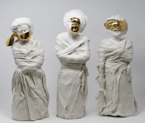 Part of the Asylum Series, these Masked Women seek cover to cope with their pent-up, locked-in existence where inhumane treatments and cruelty were commonplace.