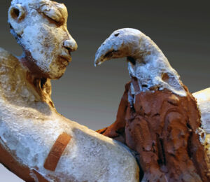 Prometheus has tamed the now-penitent eagle, but the bandaid is a reminder of their history. detail view