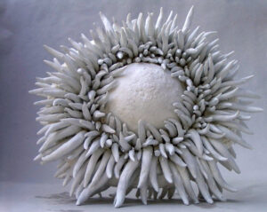 Photo: Graham Hay	
Made while co-leading 1st international paper clay symposium.
Custom made Herend Porcelain paper clay.	
Collection: International Ceramic Studio, Kecskemet, Hungary
Ceramic Technical article: https://www.grahamhay.com.au/hay2006update.html