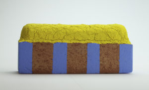 Raw brick altered, fired, underglaze