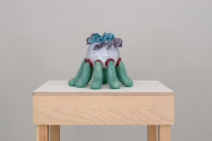 Ceramic, colored porcelain, needle felted wool