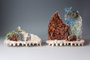 Porcelain. Gold lustre. Plaster. Recycle material fabric.