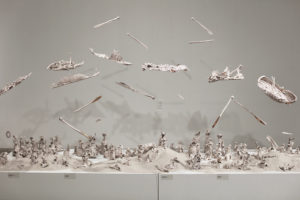 This installation was part of a solo show earlier this year at the John J. McDonough Museum of Contemporary Art in Youngstown, Ohio. Comprised of 100 stargazers, and several ghost ships - both served as stand-ins for today's refugee crisis.