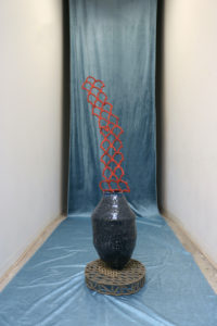 glaze, terra sigillata, gerstley borate, fabric from my mother's childhood friend