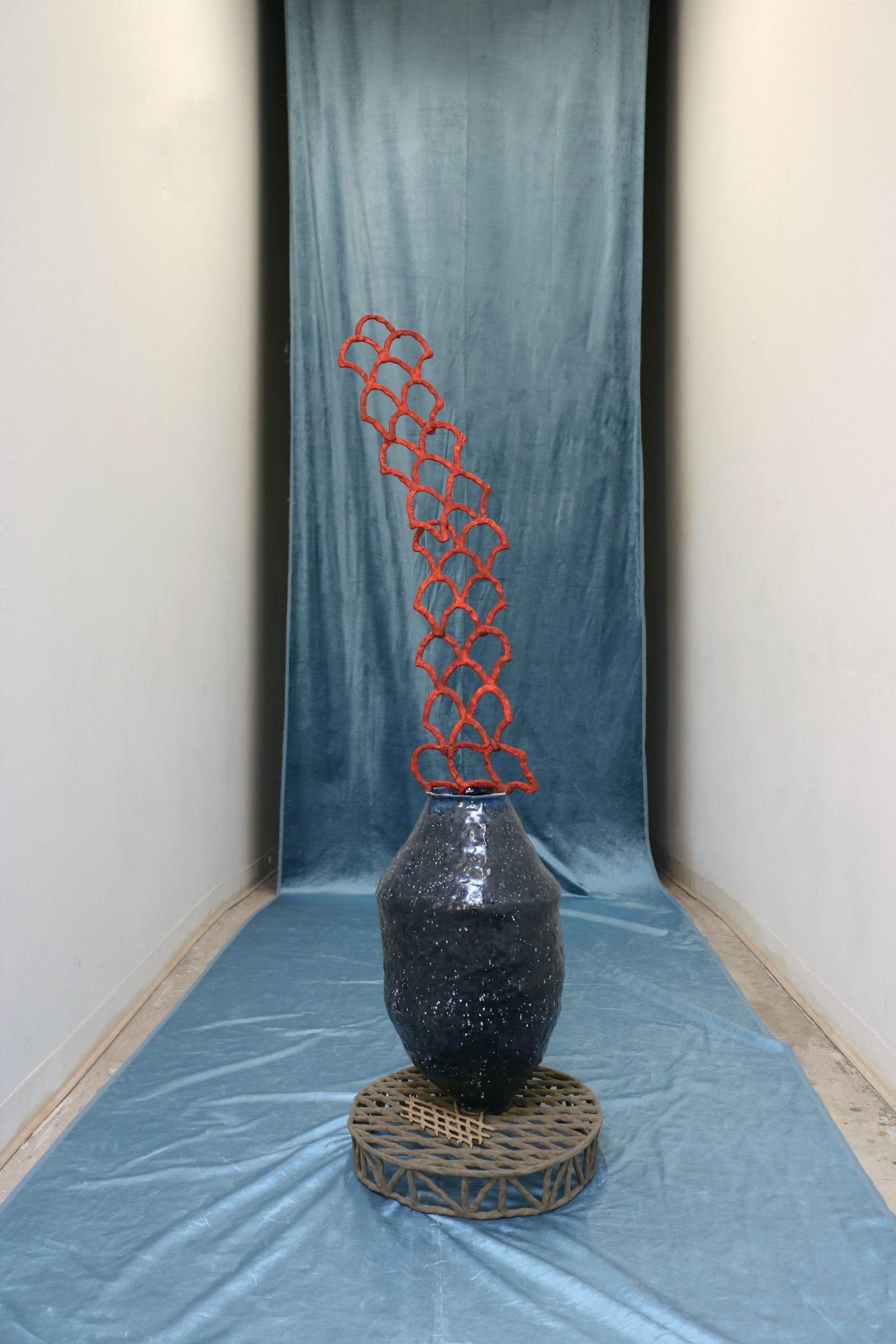 glaze, terra sigillata, gerstley borate, fabric from my mother's childhood friend