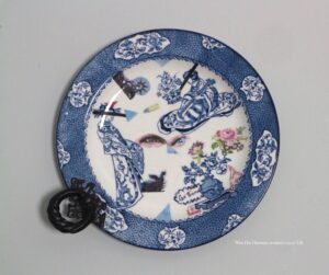 Ready-made Wood & Sons. England 1754. RN662903 Earthenware. Ready-made metal Door hook. Digital transfers: Lichte Porzellan-Germany, Wen-Hsi's drawings and Taiwanese photographic images . Wall piece