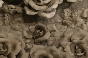 This is a detail shot of the decomposition of the raw clay due to the water drip.