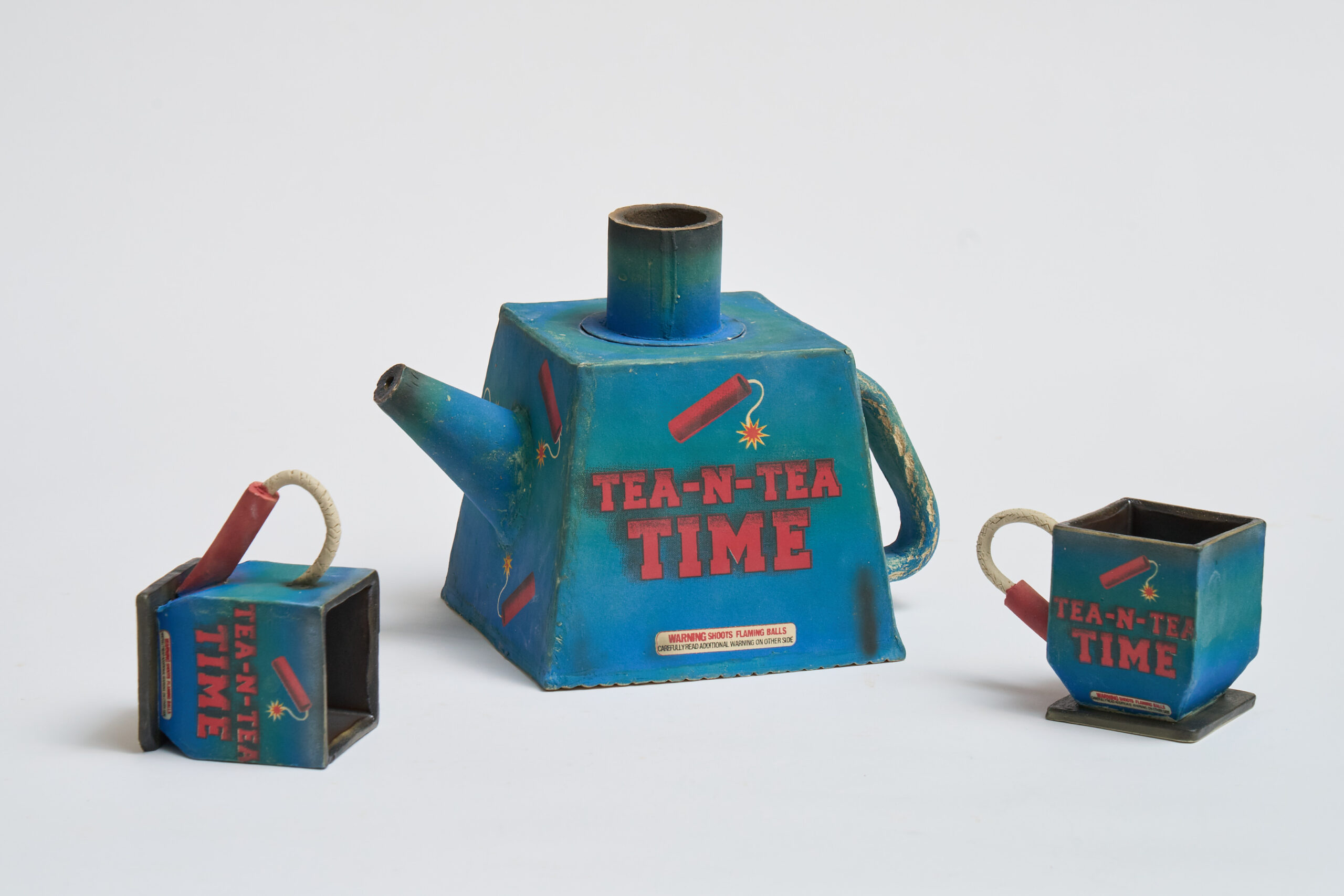 The Teapot is 8"x5"x7" and the Tea Cups are 3"x2.5"3.5" respectively