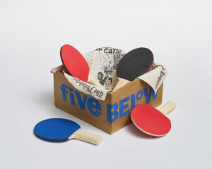 The Box with Newspaper is 11"x11"x7" and the ping pong paddles are 6"x10"3/4"