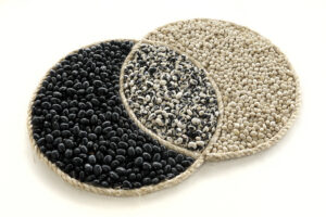 Beans from the Somos Semilla Seed Library on cotton canvas with agave fiber rope & cotton thread