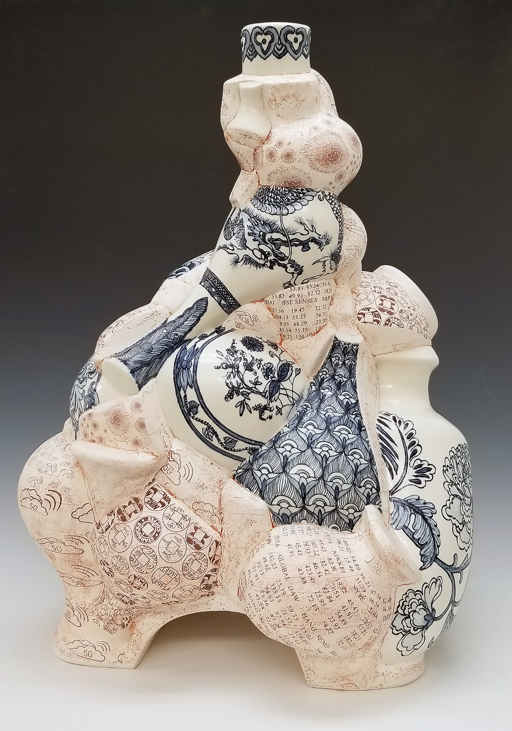 Hand Painted cobalt underglaze (Qing Hua) Terra sigillata