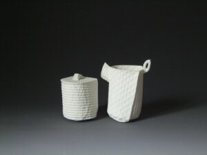 This series was selected for honorable mention award in Mino Japan in 2010. The work was made from flat cellulose sponges that have been sewn together to make soft, single use molds for porcelain slip.