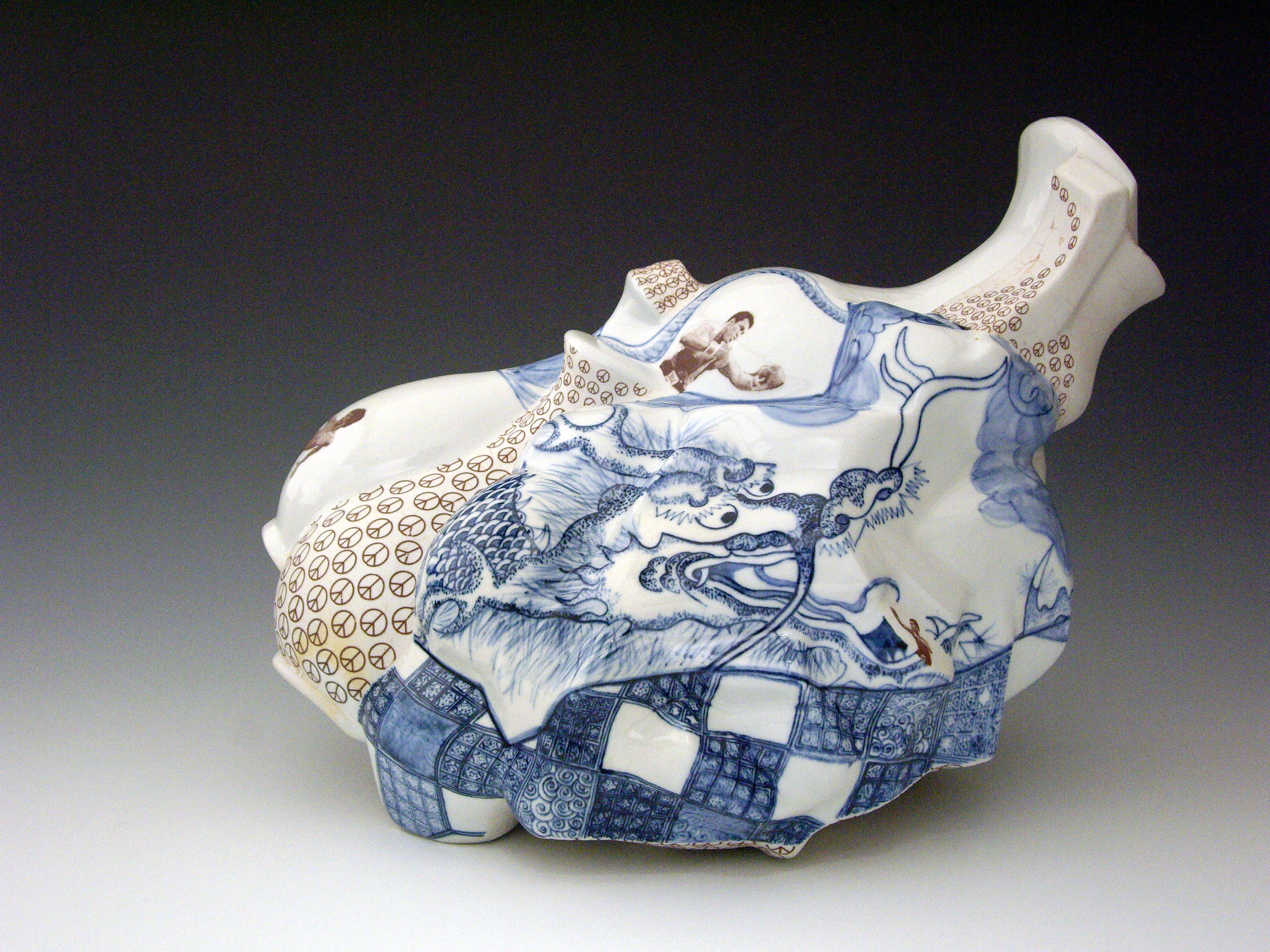 Hand painted cobalt underglaze (Qing Hua), terra sigillata