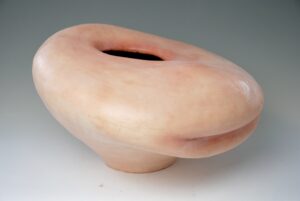 The surface of the form consists of pigmented silicone and medical sutures.