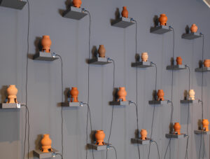 Multimedia Installation (Ceramic Vessels, Sounds, Wires and Video) 10'X12'X12'