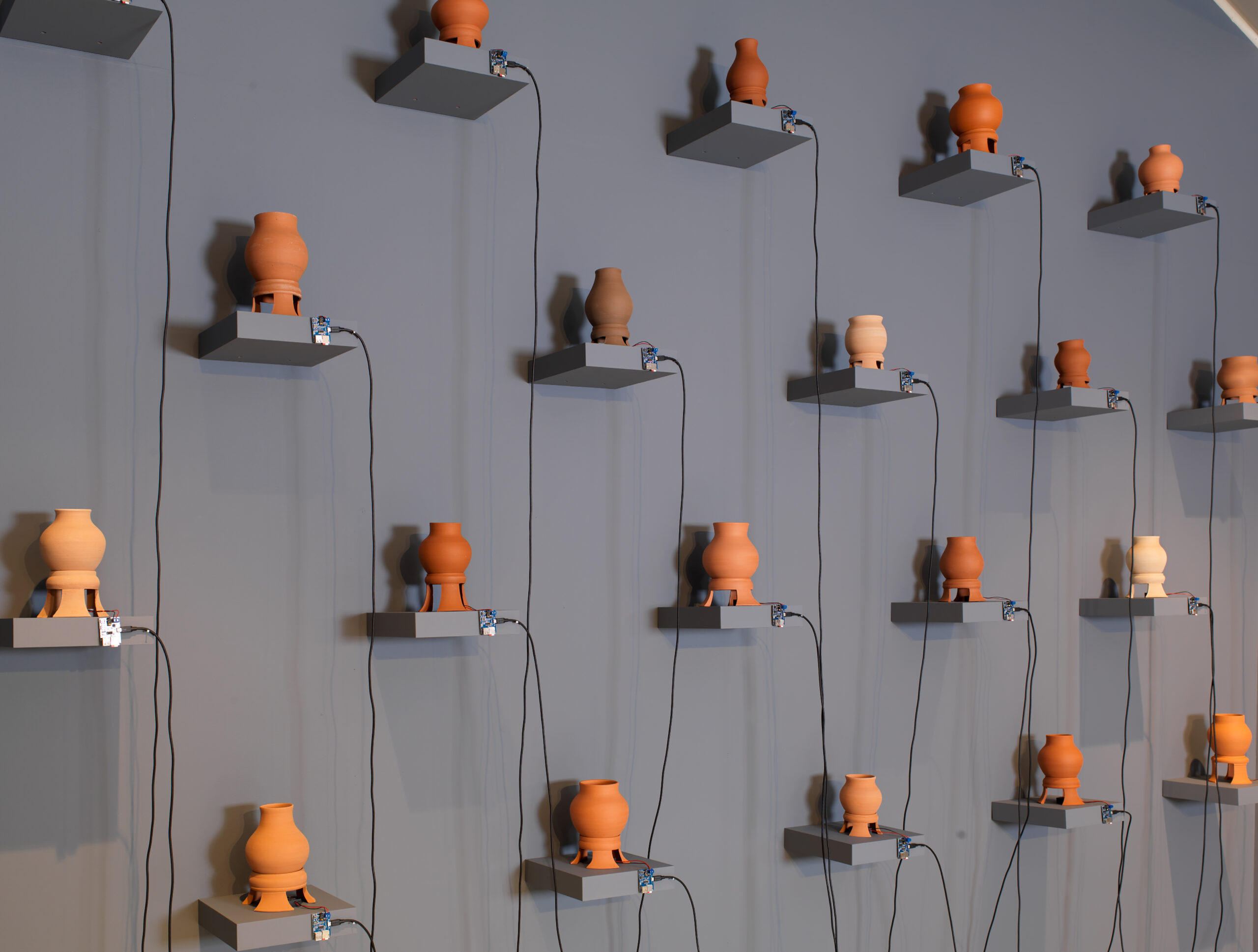 Multimedia Installation (Ceramic Vessels, Sounds, Wires and Video) 10'X12'X12'