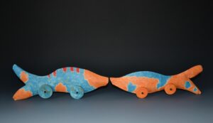 The work was made from flat cellulose sponges that have been sewn together to make soft, single use molds for porcelain slip.