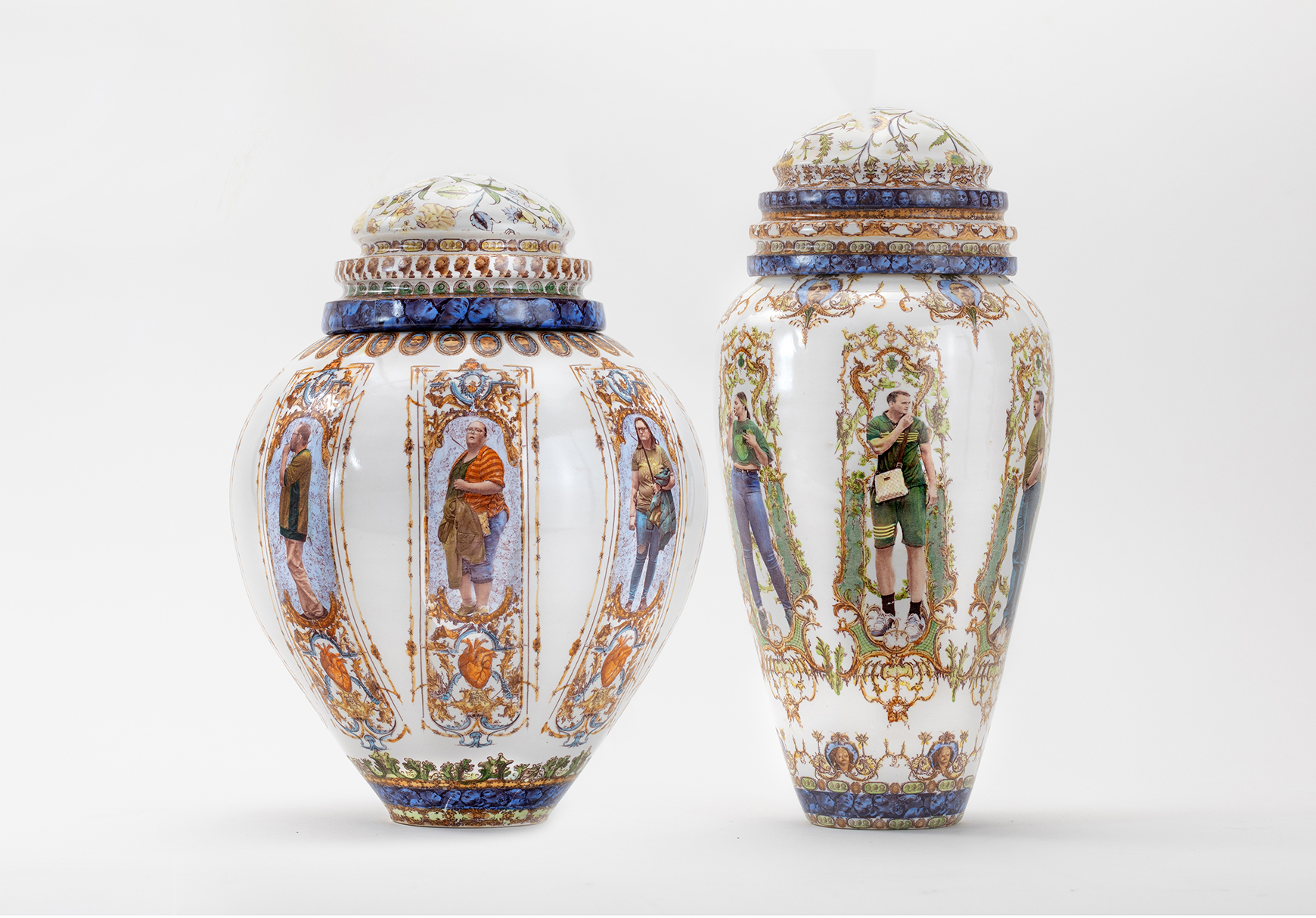 Wheel Thrown, Original images,  over glazes .   Sizes are approximate all pieces are in collections
