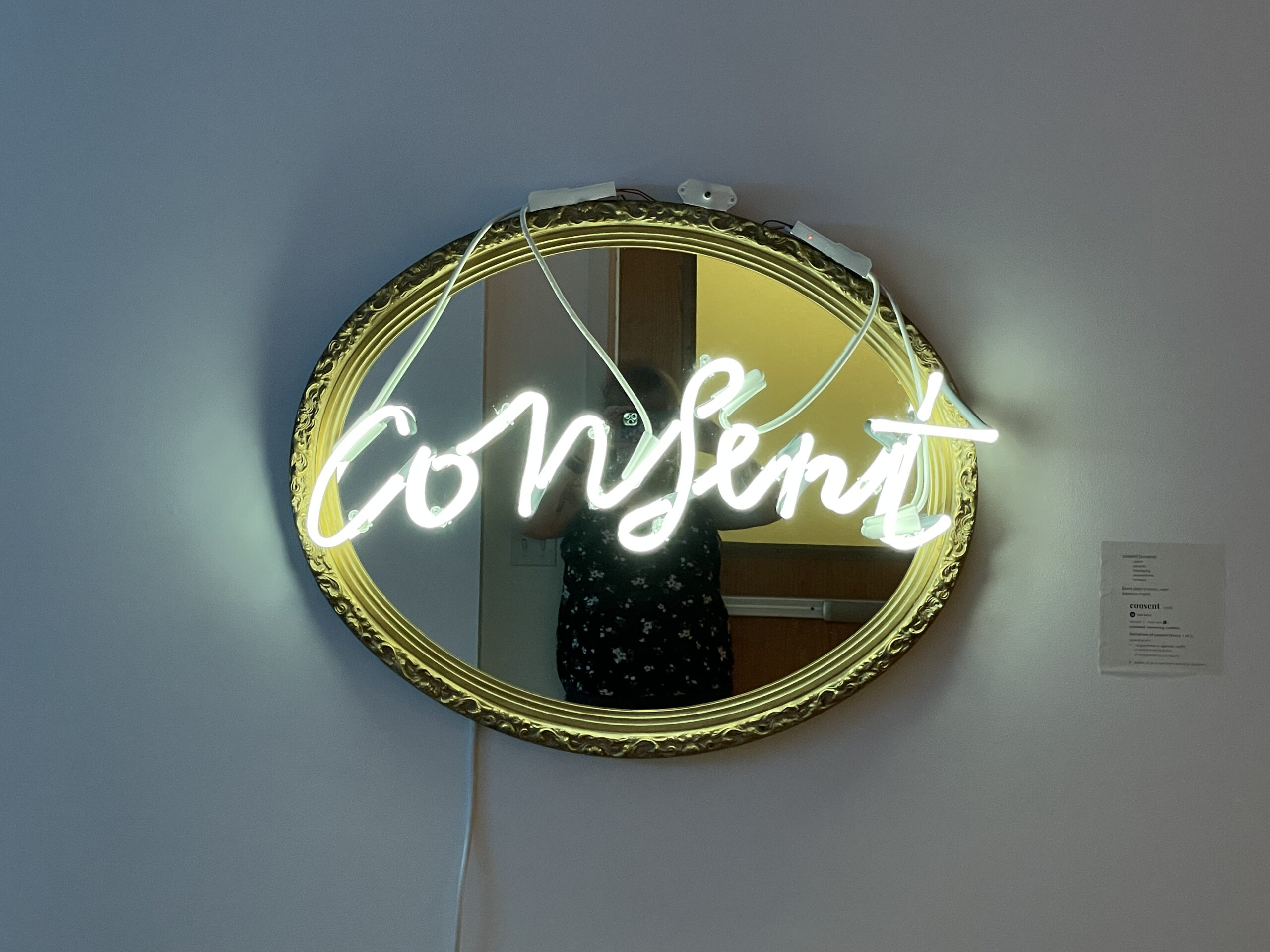 neon, found object mirror.