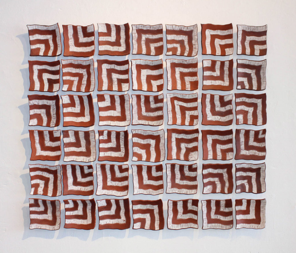 Clay, Underglaze and Washes, 42" x 49" x 1.5", 2017