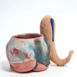 Thrown and altered stoneware, slip and glaze, 2015