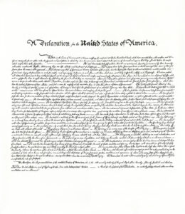 Hand-written interpolation of The Declaration of Independence. Archival ink on paper.