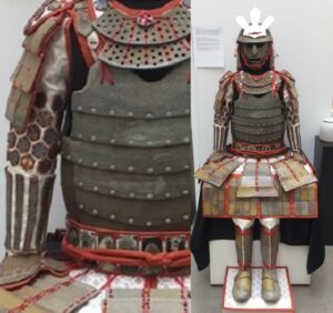 Era accurate style and size of armor, including the quilting methodology, and inlaid ceramic tiles. Fiber portion consists of silk and nylon, hand stitched; hand made silk obi and chin ties; nylon parachute cords...blending modern and ancient,