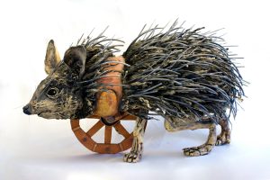 Modeled after a desert hedgehog. Quills are composed of cast-away materials including tubing, rope, acrylic twine, zip ties, etc.