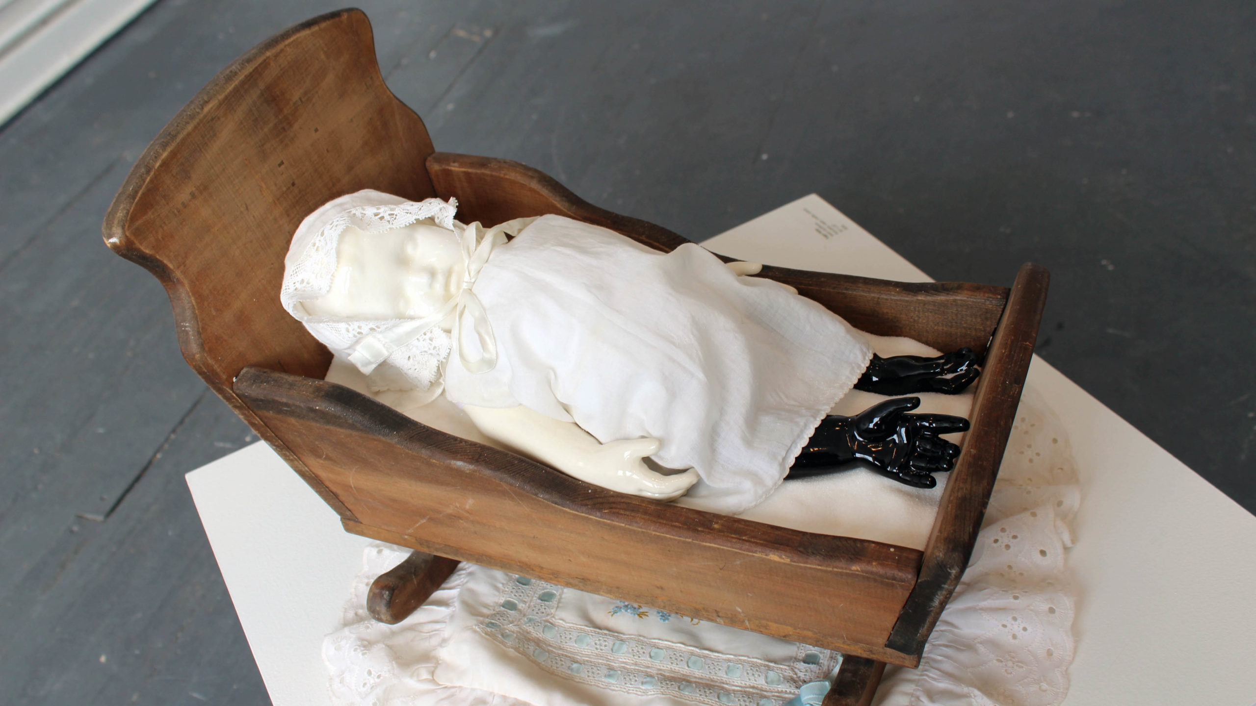Porcelain, sugar, crib, antique linens