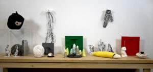 What does it mean to create a visual map of memory or location?  What does it mean to recall past projects in relation to borders from objects and their connection to time like lines on a map?   What happens when the memory changes over time?  How do the memories and materials collide in this conjoined space?