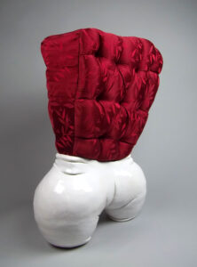 the red part of the form is a hand upholstered wooden form.