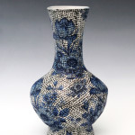 2014, Porcelain, 5 x 6 x 9 inches, slip-cast underglaze applied with a slip trailer on bisqueware then a clear glaze is applied, bisque fired to cone 06 oxidation, glaze fired in cone 10 reduction, vintage decals applied and fired to cone 022 oxidation