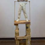 Ceramic, steel, found wood, rope, underglaze, wash, 64x16x14”, 2016