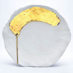 Earthenware, slip, glaze, gold luster. Handbuilt. 14L” X 13W”, 2014