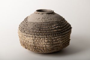 White, gray & beige  clay decorated with gold luster