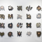 this work is a wall based installation of 21 elements fired in my train kiln for 50 hours on wood.