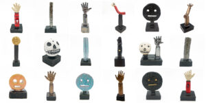 The current project I am working on exploring our current modes of convenience, inconvenience, technology, and work.  All of these 50+ sculptures continue to be displayed in different installation settings