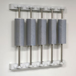 38 x 38 x 8”, porcelain, inlay, glaze, steel, 2006