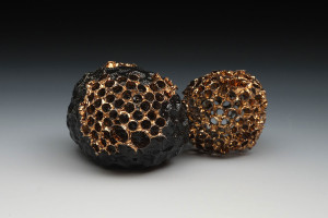 Hand-built stoneware, underglaze, glaze, luster, 2.75” x 2.75”x 3.5”, 2015