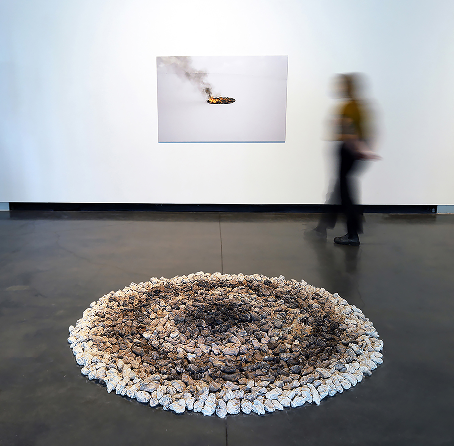 each clay imprint of my hand was fired in camp fire retaining the smell of the firing and releasing it through the installation. 
inkjet print on watercolor paper, wood, porcelain.