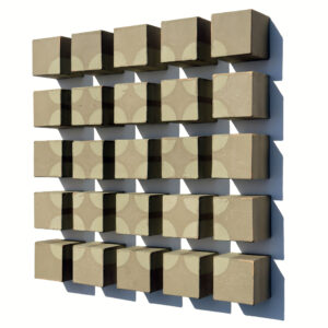 Wall-hung, composed of 25 individual stoneware cubes (hollow), each about 3" x 3" x 3".