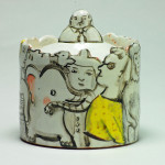 5”x4”x4”. 2014. Wheel Thrown earthenware, slips, underglaze, glaze.