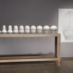 2013, Slip Cast Porcelain, graphite on vellum, drawing 60” x 48” vessels each 10” x 6” photo credit: Peter Lee and Northern Clay Center