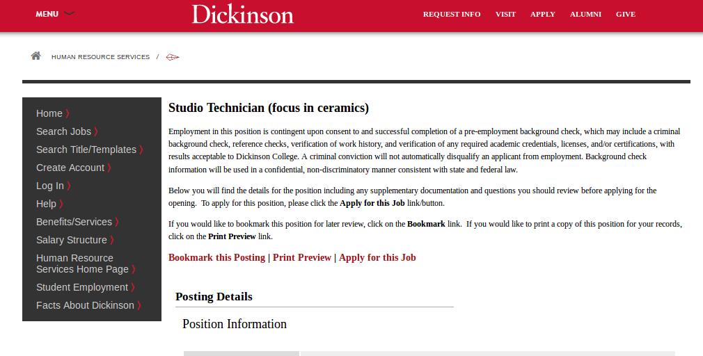 Dickinson College screenshot