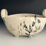 Porcelaneous stoneware, mishima, underglaze trailing