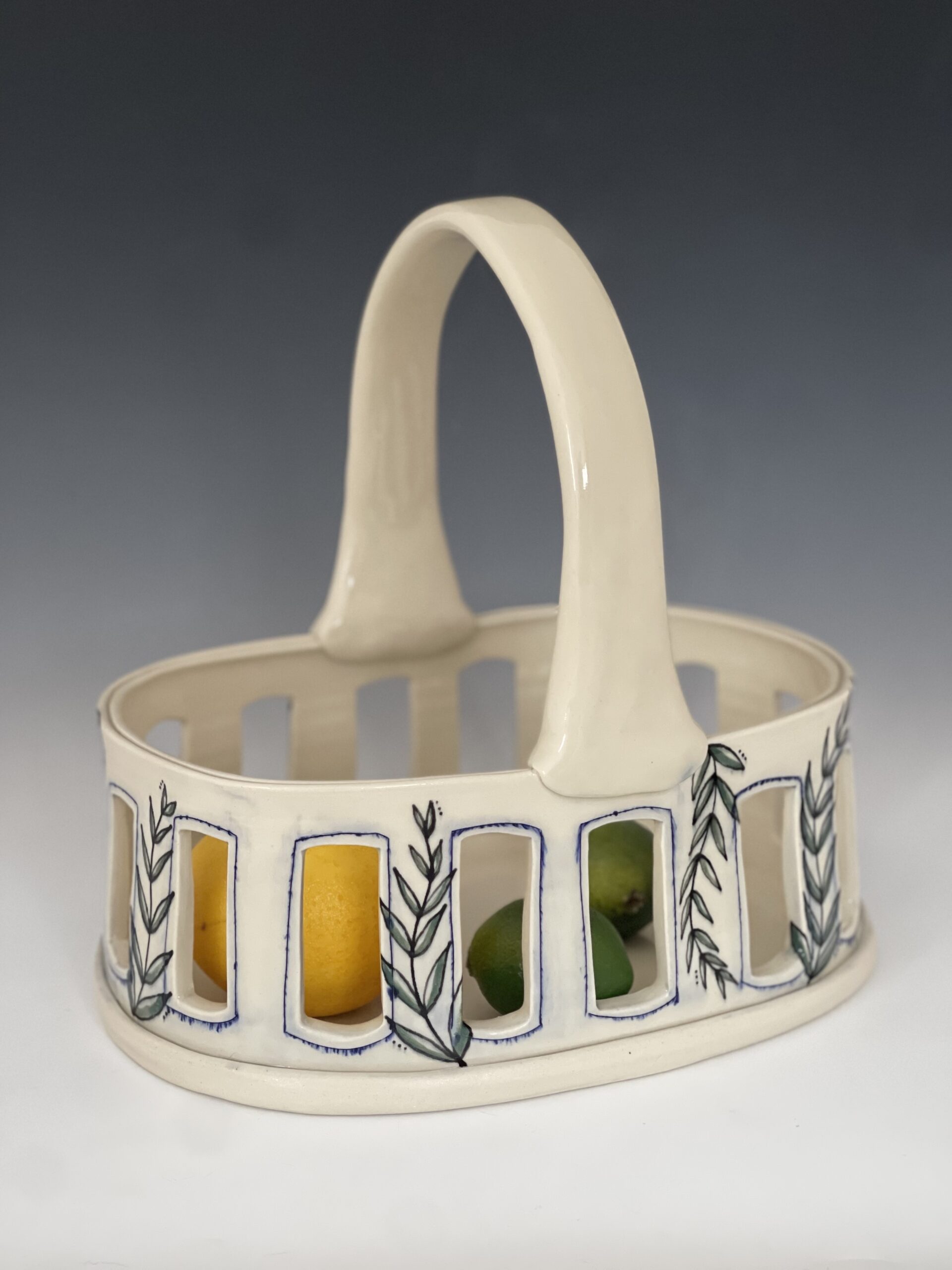Porcelaneous stoneware, underglaze trailing, colored slip