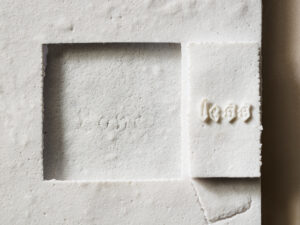 Material: Ceramic, felt, wax and wood 
Making Process:  Tape-casted, laser cutter used to engrave words and then cut by hand. Felt backed and cushioned tape-casted document. Wax coated wood.