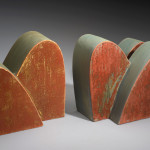 slab-constructed terracotta, 2013, low-fire oxidation, #5: 9 x 9 x 7 in., #6: 9 x 10 x 8 in.